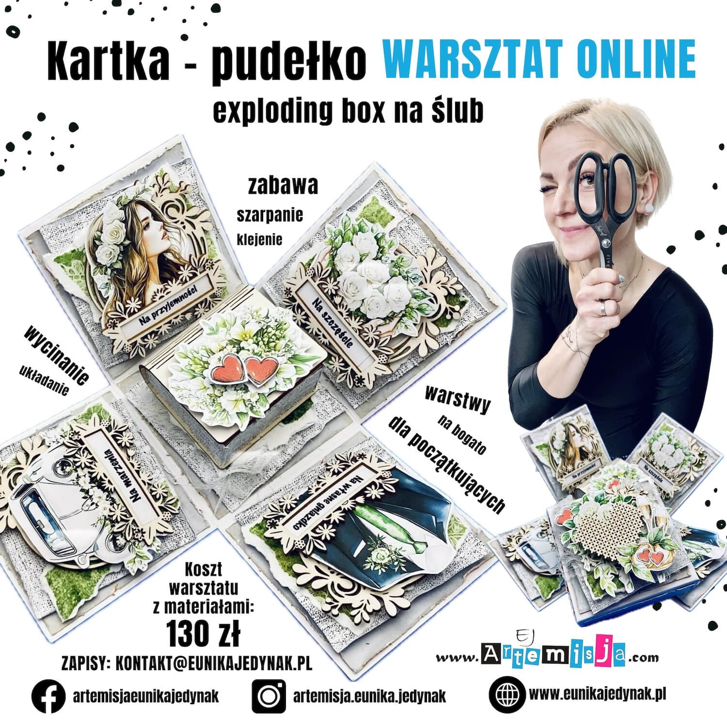 Warsztat online KARTKA PUDEŁKO exploding box + materiały (warsztat z kitem)