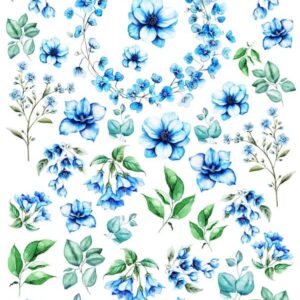 Arkusz dodatków do wycinania - Kwiaty 44 - Niebieskie z listkami