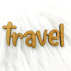 Napis dekoracyjny HDF - TRAVEL + grafiki na odwrocie etykiety