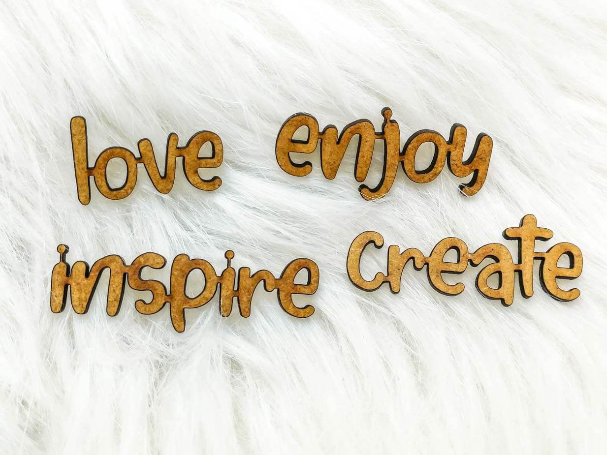 Zestaw napisów dekoracyjnych HDF - LOVE, ENJOY, INSPIRE, CREATE (małe S)