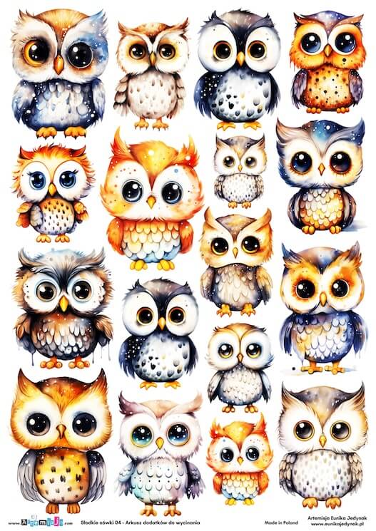 Arkusz dodatków do wycinania - Słodkie sówki 04