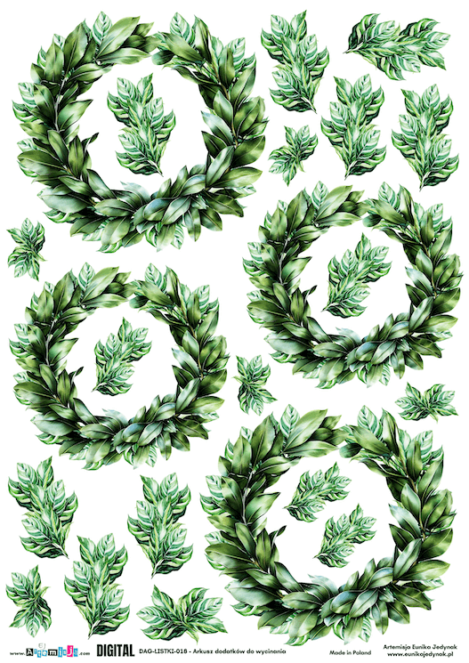 Listki i wianki - Zielone - DAG-LISTKI018 Arkusz grafik cyfrowy