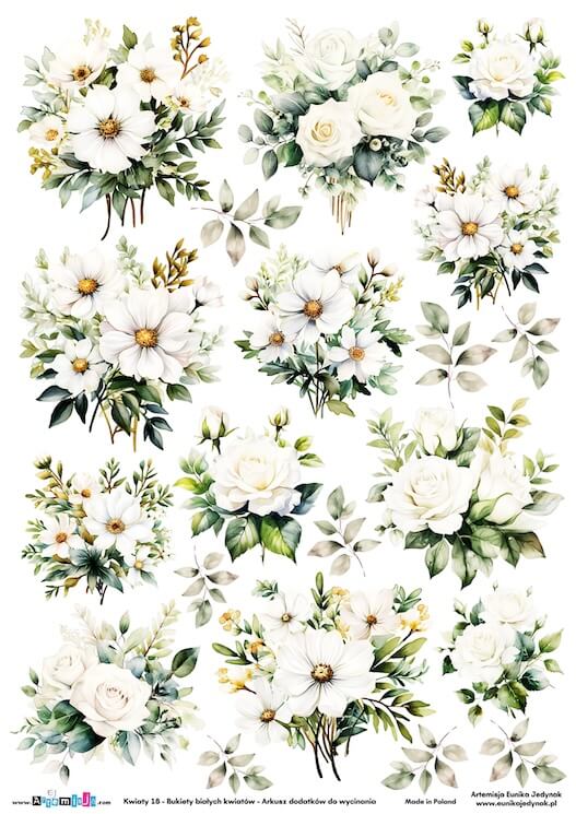 Arkusz dodatków do wycinania - Kwiaty 18 - Bukiety białych kwiatów