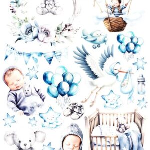 Arkusz dodatków do wycinania - Narodziny dziecka 03 - Niebieski