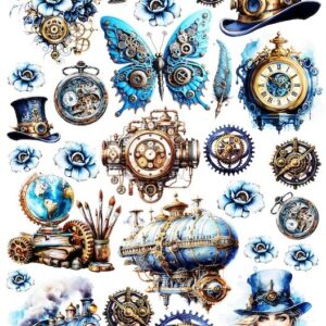 Arkusz dodatków do wycinania - Vintage steampunk 05 - BLUE