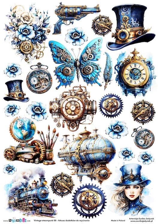 Arkusz dodatków do wycinania - Vintage steampunk 05 - BLUE