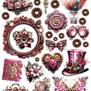 Arkusz dodatków do wycinania - Vintage steampunk 07 - PINK