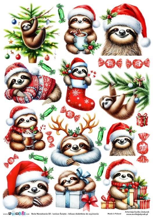 Arkusz dodatków do wycinania - Boże Narodzenie 32 - Leniwe Święta
