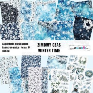 DUŻY ZESTAW PAPIERÓW DO DRUKU "ZIMOWY CZAS - WINTER TIME" 18 arkuszy