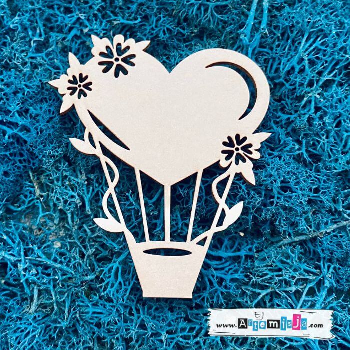 Tekturka: Miłość 23 - Balon z sercem i kwiatami + grafiki na odwrocie etykiety