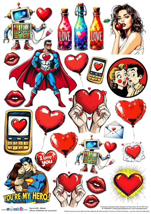 Arkusz dodatków do wycinania - Pop Art 02 - Miłość