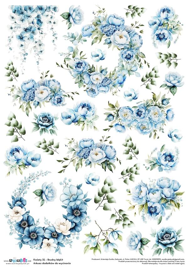 Arkusz dodatków do wycinania - Kwiaty 31 - Brudny błękit