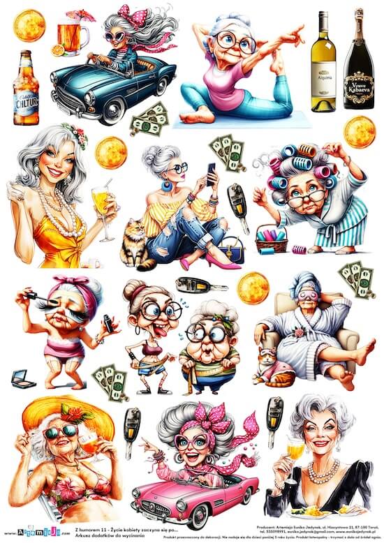 Arkusz dodatków do wycinania - Z humorem 11 - Życie kobiety zaczyna się po...