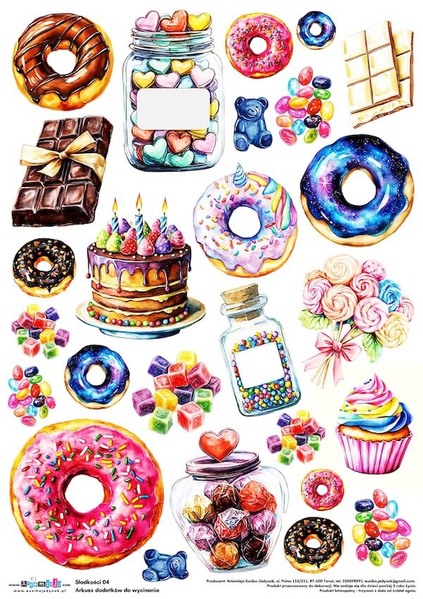 Arkusz dodatków do wycinania - Słodkości 04