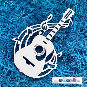 Tekturka: Gitara z pięciolinią i nutkami