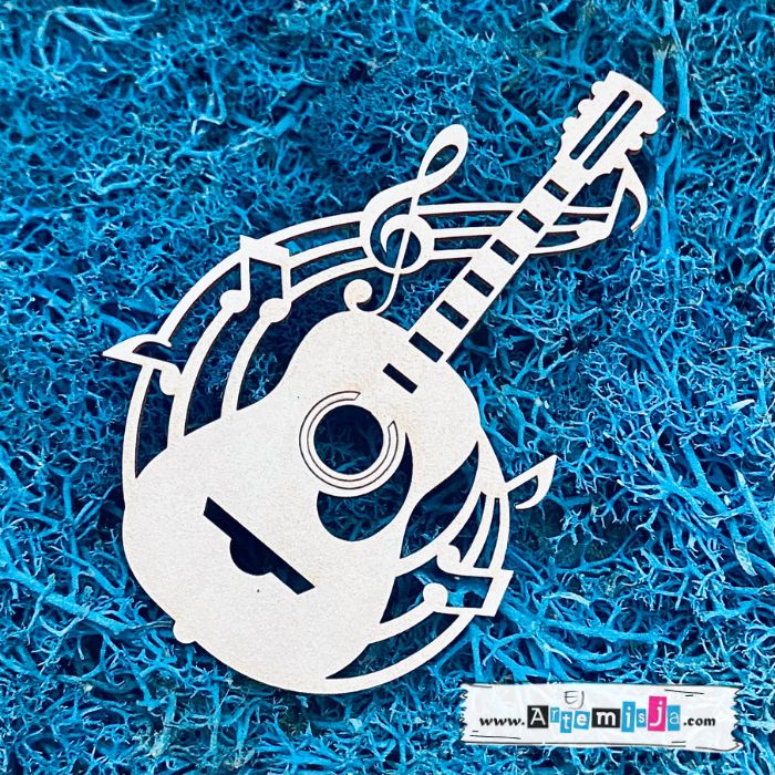 Tekturka: Gitara z pięciolinią i nutkami