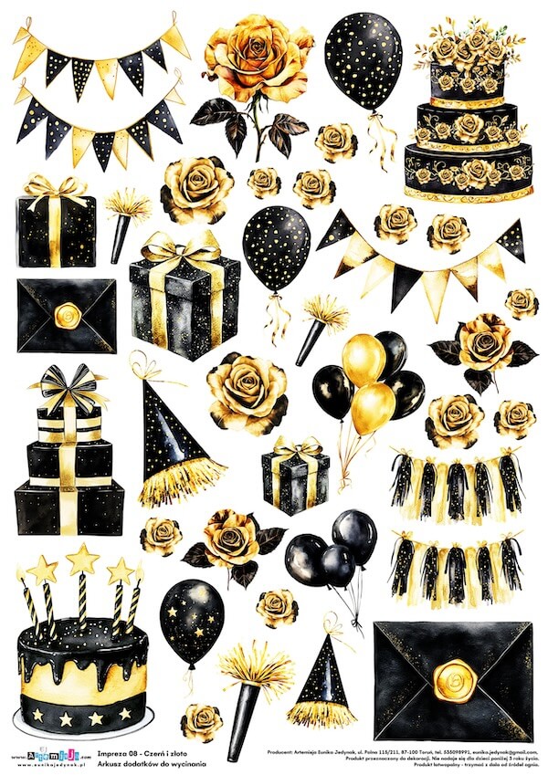 Arkusz dodatków do wycinania - Impreza 08 - Czerń i złoto
