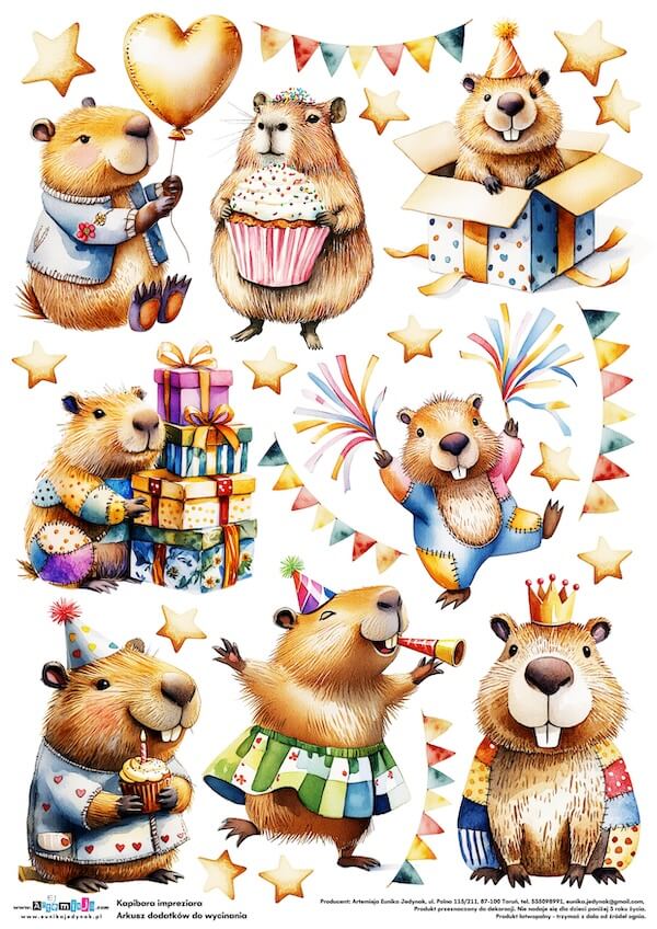 Arkusz dodatków do wycinania - Kapibara impreziara