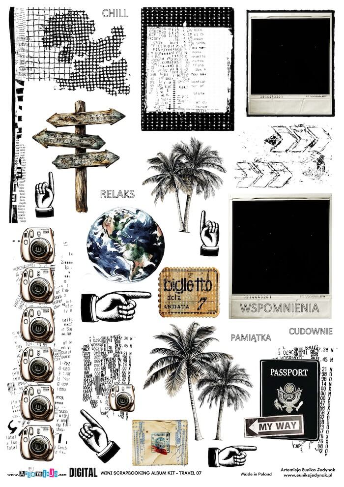 Travel - mini album 01 Artemisja Digital - Arkusz dodatków do wycinania