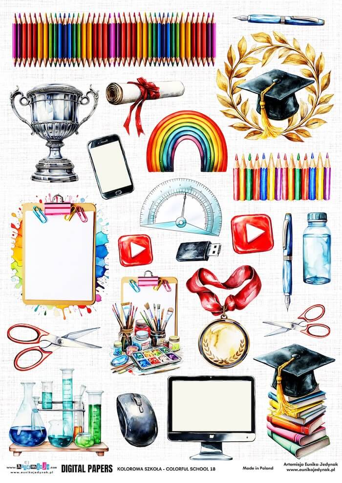 Kolorowa szkoła 018 - Artemisja Digital - Arkusz dodatków do wycinania