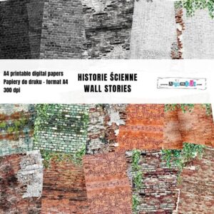 DUŻY ZESTAW PAPIERÓW DO DRUKU "HISTORIE ŚCIENNE - WALL STORIES" 15 arkuszy