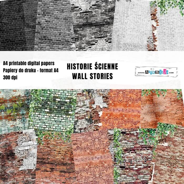 DUŻY ZESTAW PAPIERÓW DO DRUKU "HISTORIE ŚCIENNE - WALL STORIES" 15 arkuszy
