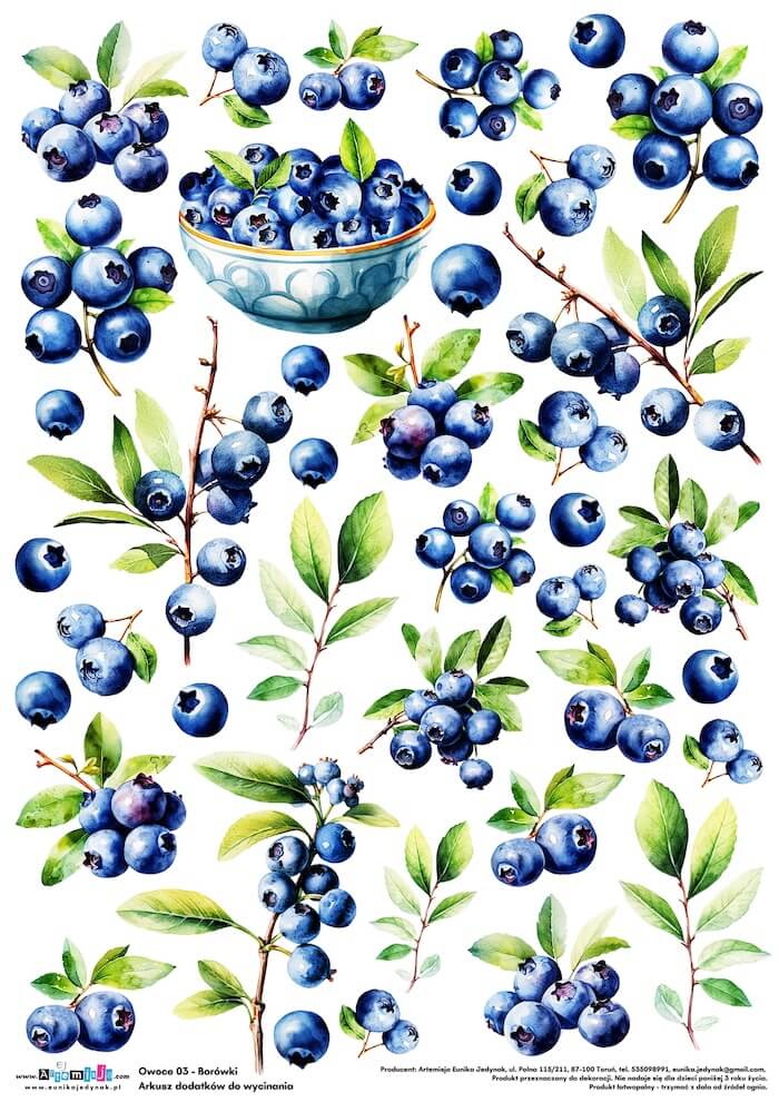 Arkusz dodatków do wycinania - Owoce 03 - Borówki