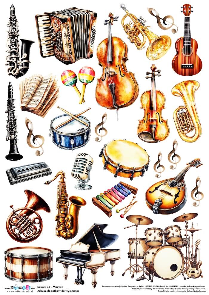 Arkusz dodatków do wycinania - Szkoła 15 - Muzyka