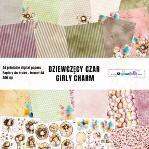 DUŻY ZESTAW PAPIERÓW DO DRUKU ARTEMISJA DIGITAL DZIEWCZĘCY CZAR - GIRLY CHARM 20 arkuszy