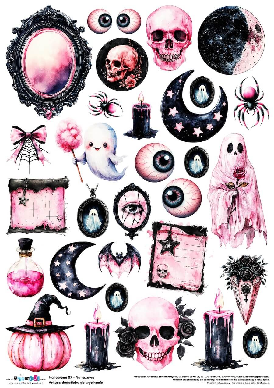 Arkusz dodatków do wycinania - Halloween 07 - Na różowo