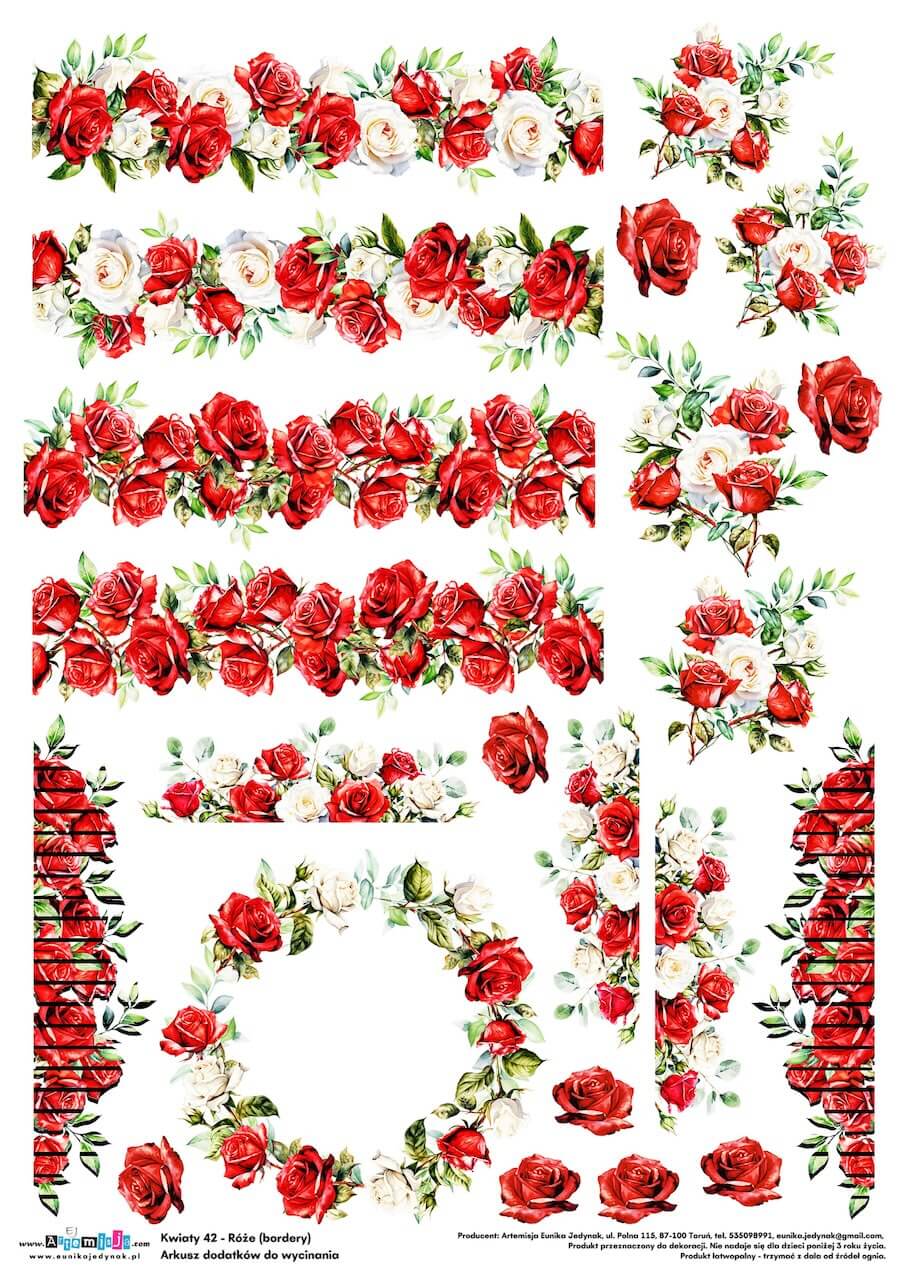 Arkusz dodatków do wycinania - Kwiaty 42 - Róże (bordery)