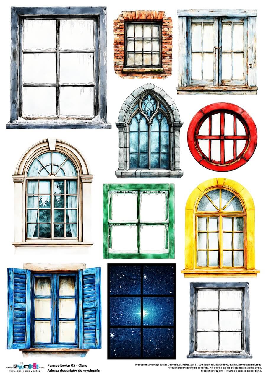 Arkusz dodatków do wycinania - Parapetówka 05 - Okna