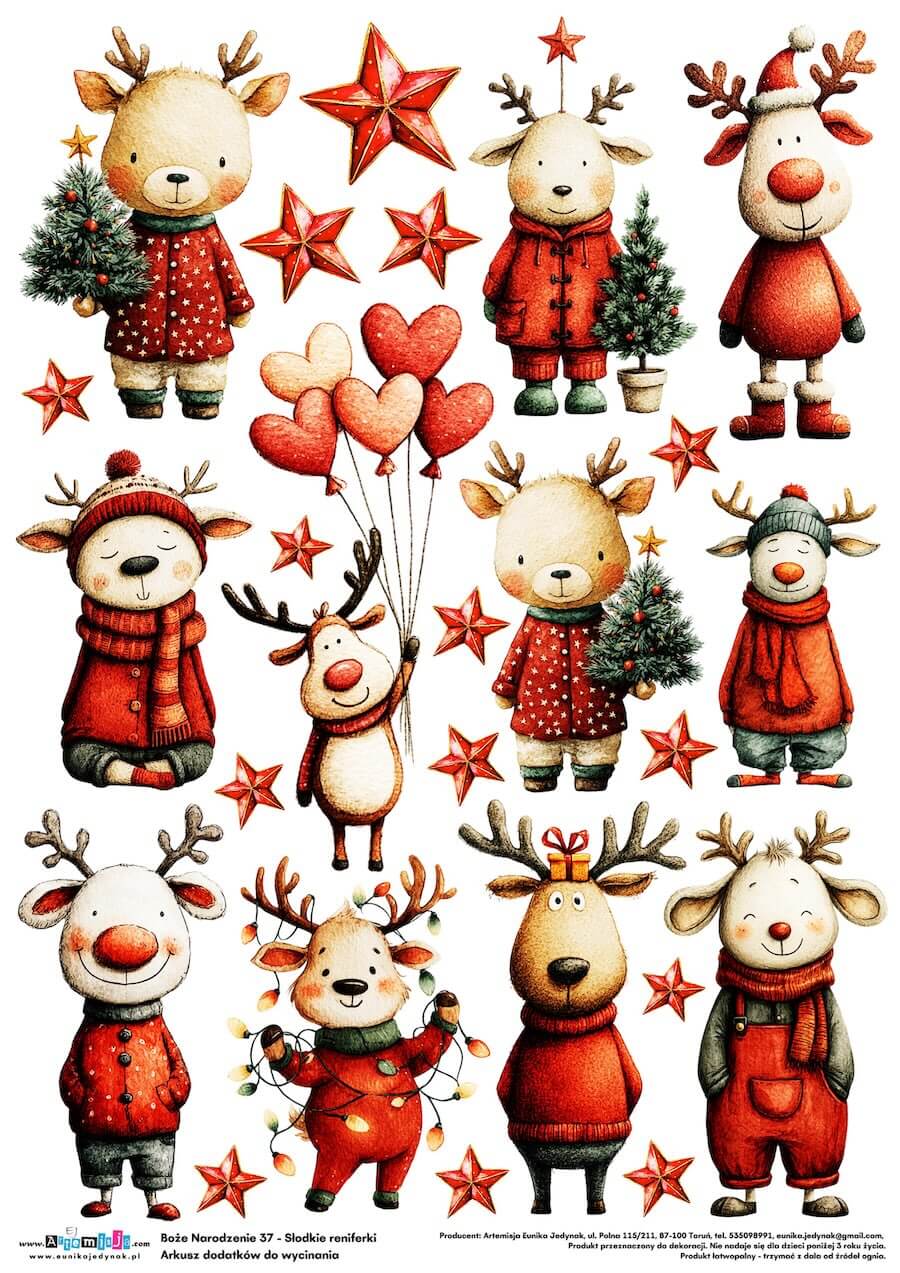 Arkusz dodatków do wycinania - Boże Narodzenie 37 - Słodkie reniferki