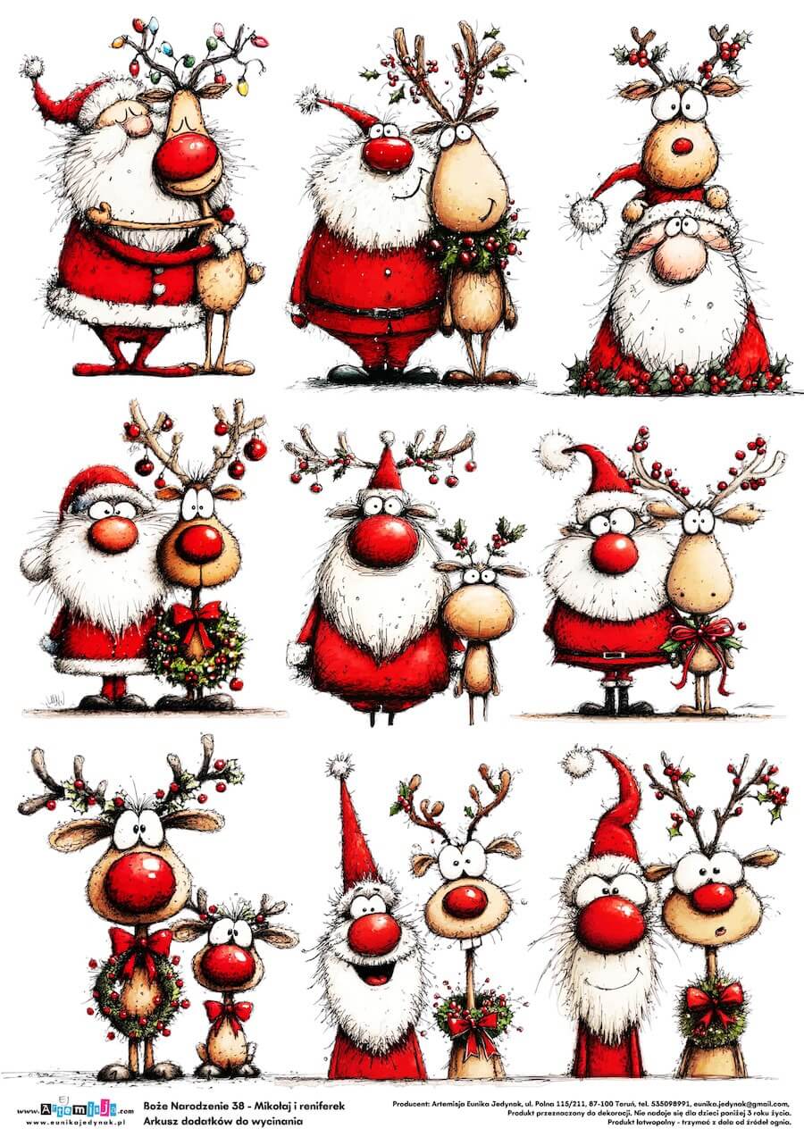 Arkusz dodatków do wycinania - Boże Narodzenie 38 - Mikołaj i renifer