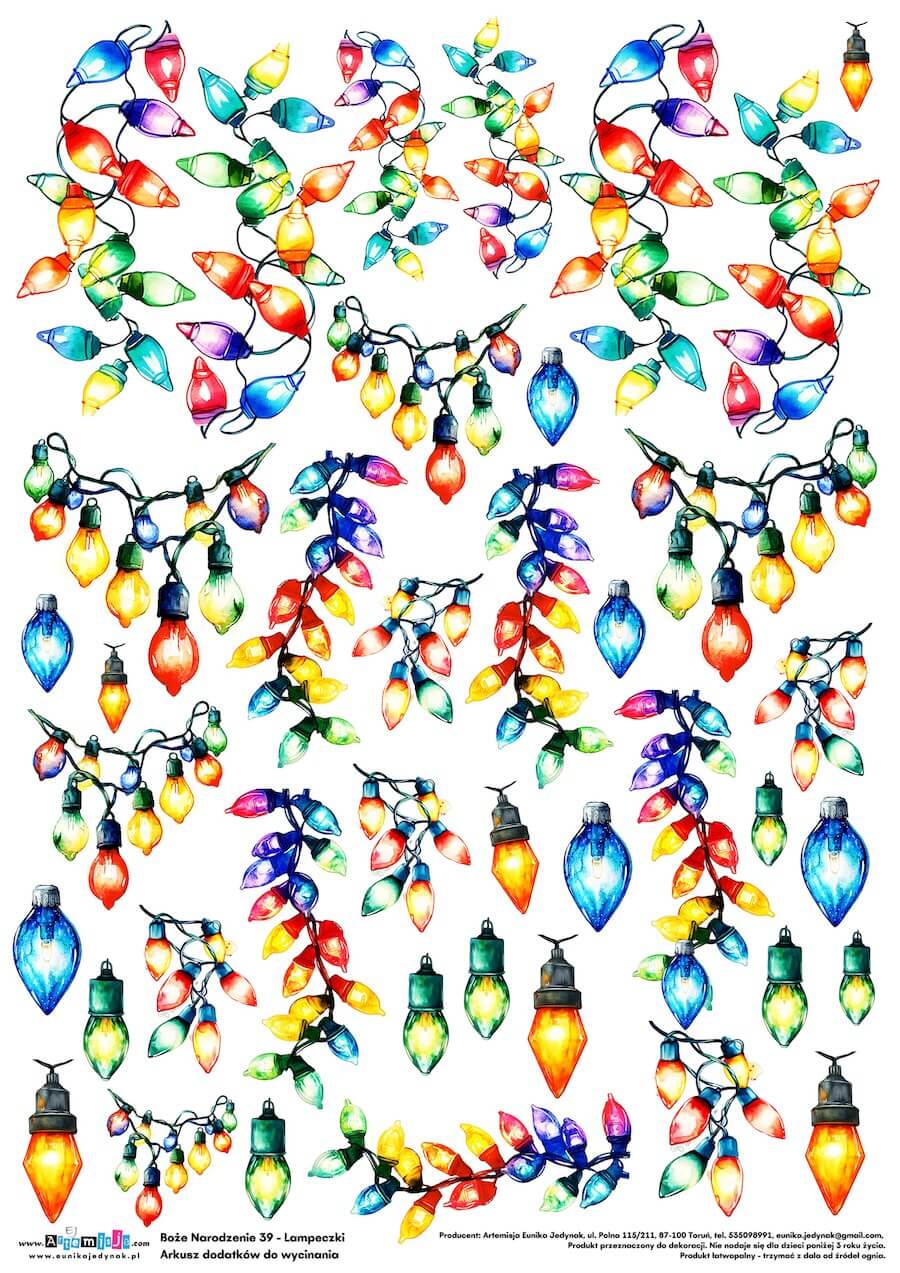 Arkusz dodatków do wycinania - Boże Narodzenie 39 - Lampeczki