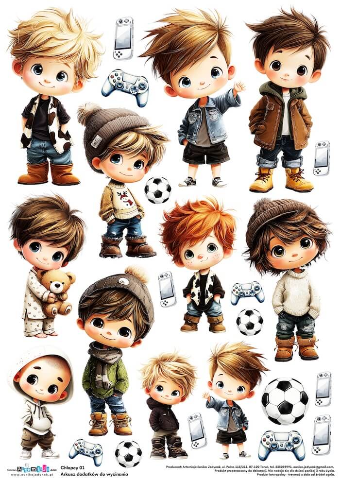 Arkusz dodatków do wycinania - Chłopcy 01
