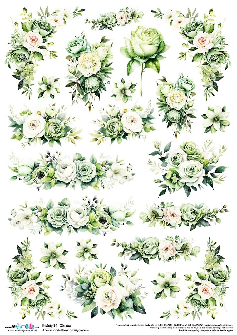 Arkusz dodatków do wycinania - Kwiaty 39 - Zielone
