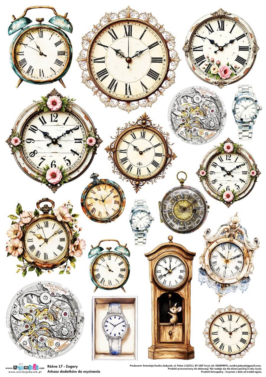 Arkusz dodatków do wycinania - Różne 17 - Zegary