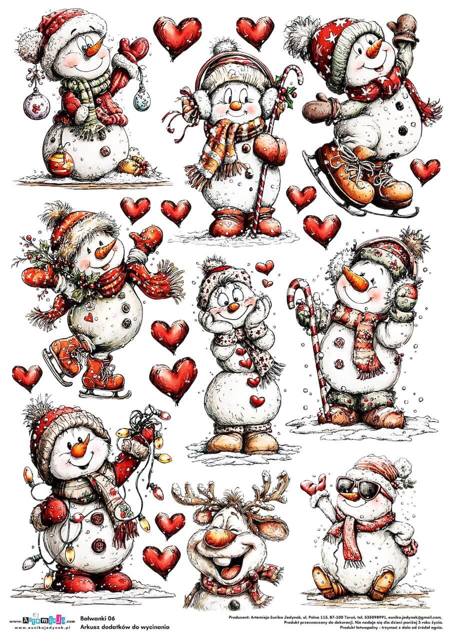 Arkusz dodatków do wycinania - Bałwanki 06