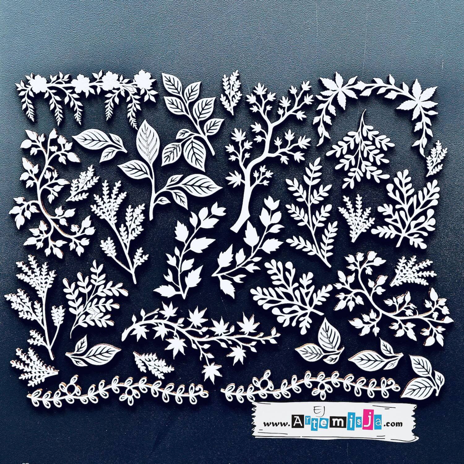 Tematyczny zestaw tekturek 01 - Gałązki i listki