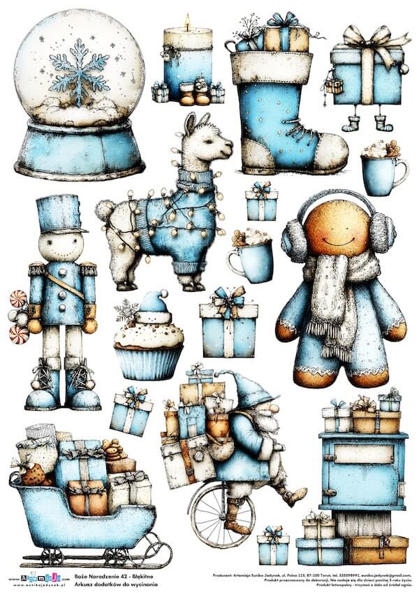 Arkusz dodatków do wycinania - Boże Narodzenie 42 - Błękitne