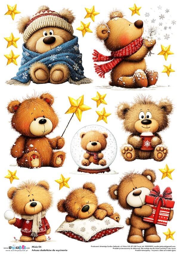 Arkusz dodatków do wycinania - Misie 04