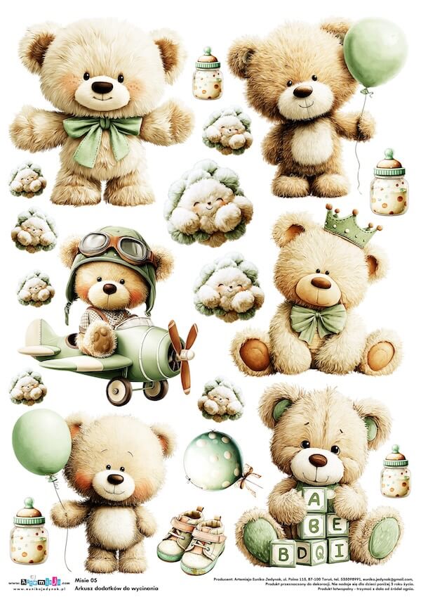 Arkusz dodatków do wycinania - Misie 05
