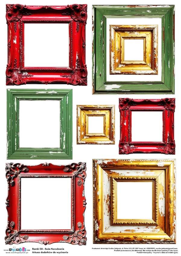 Arkusz dodatków do wycinania - Ramki 08 - Boże Narodzenie