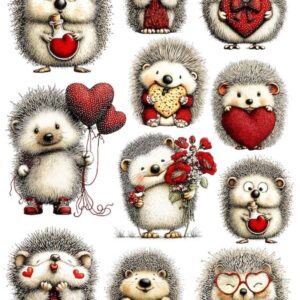 Arkusz dodatków do wycinania - Jeże 04 - Miłosne