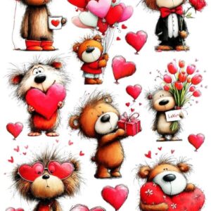 Arkusz dodatków do wycinania - Misie 06 - Miłosne