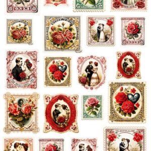 Arkusz dodatków do wycinania - Walentynki 14 - Znaczki pocztowe vintage