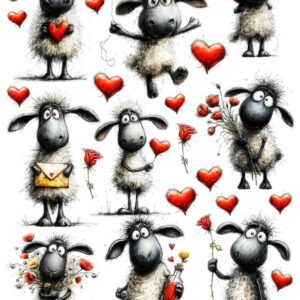 Arkusz dodatków do wycinania - Walentynki 15 - Zakochane owieczki