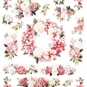 Arkusz dodatków do wycinania - Kwiaty 43 - Różowe hortensje