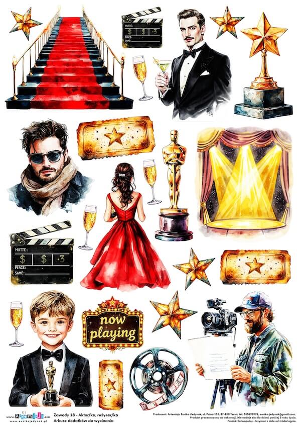 Arkusz dodatków do wycinania - Zawody 18 - Aktor, aktorka, reżyser, reżyserka